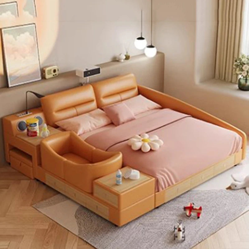 Children Tatami Double Bed Modern Storage Combination Comferter Double Bed Luxury White Camas Moderrnas Inteligentes Furniture