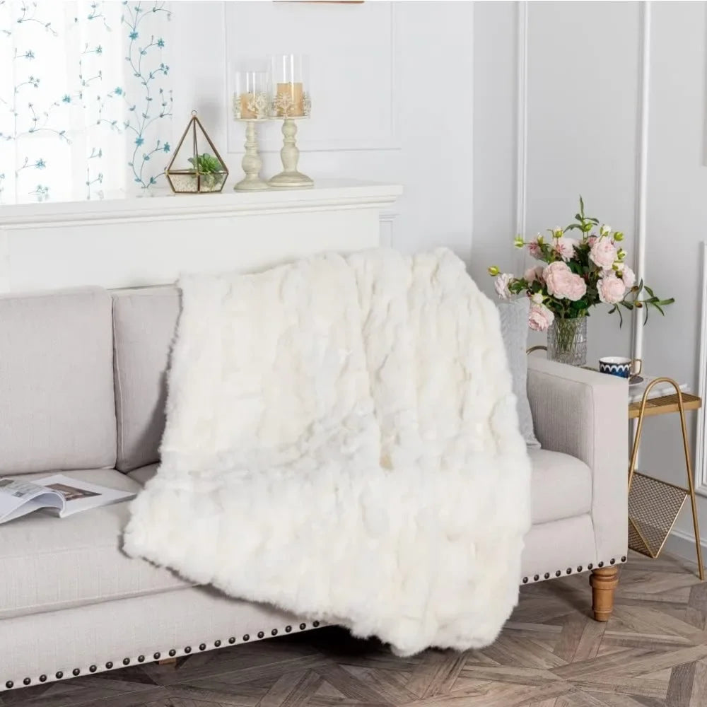 Blanket Natural Real Luxury Rabbit Fur Rug Throw Blanket Rug Patchwork Skin Fur Rug White Blankets Plush Kpop Home Textile