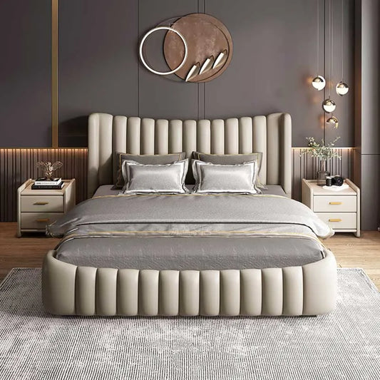 Queen Size Double Bed Waterproof Villa Leather Luxury Headboard Twin Bed Frame Platform Sleeping Camas De Casal Home Furnitures