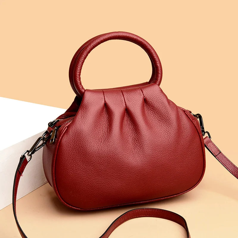 100% cowhide High Quality Leather Women Crossbody Shoulder Bag Luxury Solid color Cow Leather Handbag Female Messenger Tote Sac