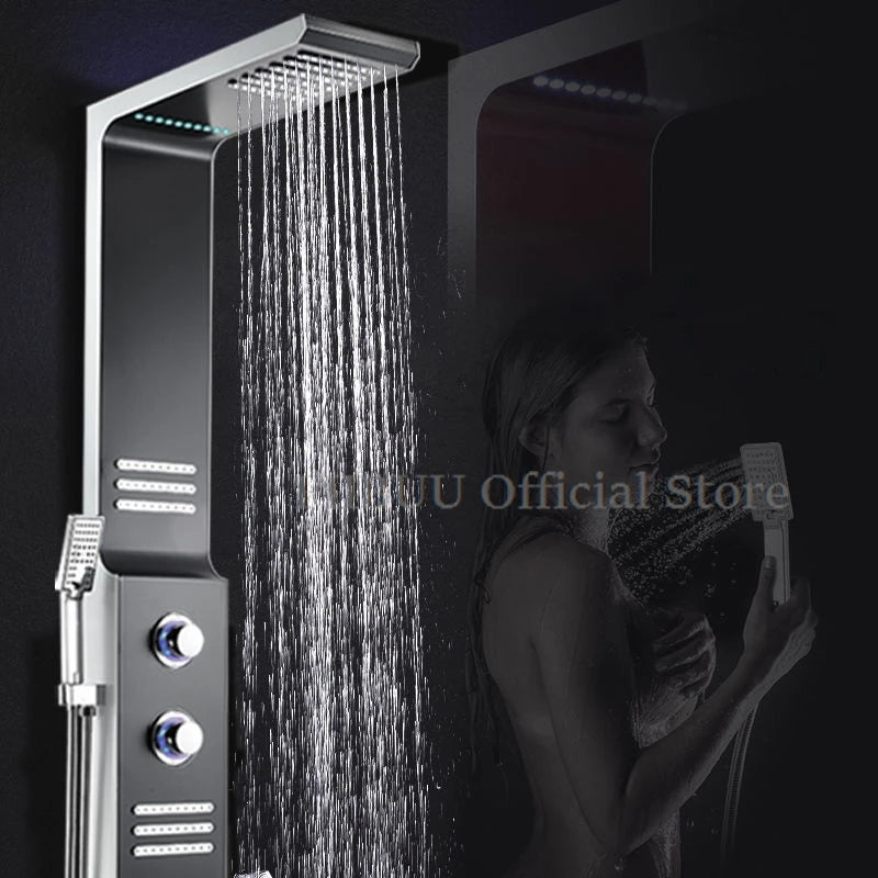 Luxury Shower Set For Bathroom Shower Head Hot And Cold Faucet Pressurized Shower Intelligent LED Atmosphere Light Shower Set