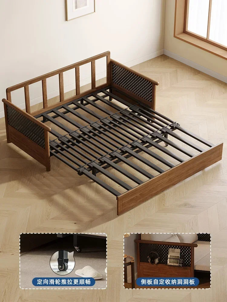 bed Solid wood sofa , living room, push-pull , simple household small family sofa, net red multifunctional folding Arhat