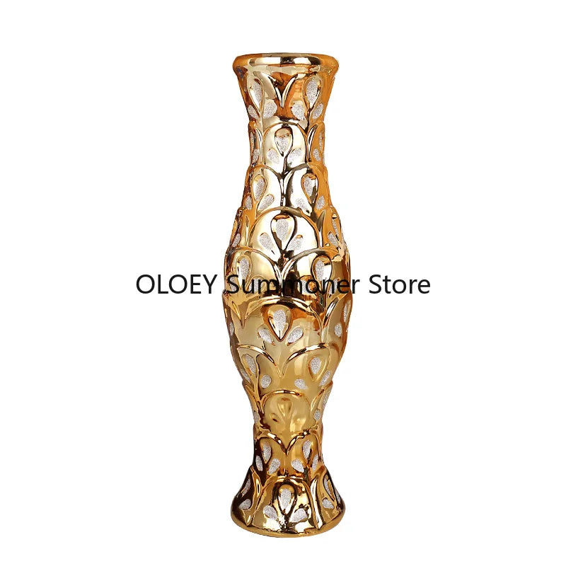 Grand Decorative 60 Cm Ceramic Floor Vase Luxury Gold Interior Creative Flower Vase Plant Pot Jarron Home Decor Aesthetic AA50VA