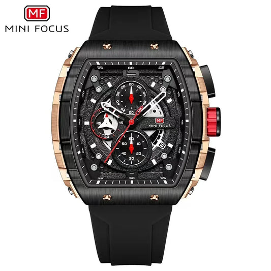 MINI FOCUS Student Tonneau Dial Military Silicone Strap Youth Sport Clock Quartz Watches for Men's Chronograph Wristwatch 0399G