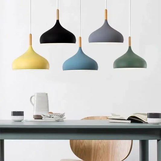 WELTIG Nordic Colorful Wooden Chandelier – LED Pendant Light for Bedrooms & Living Rooms