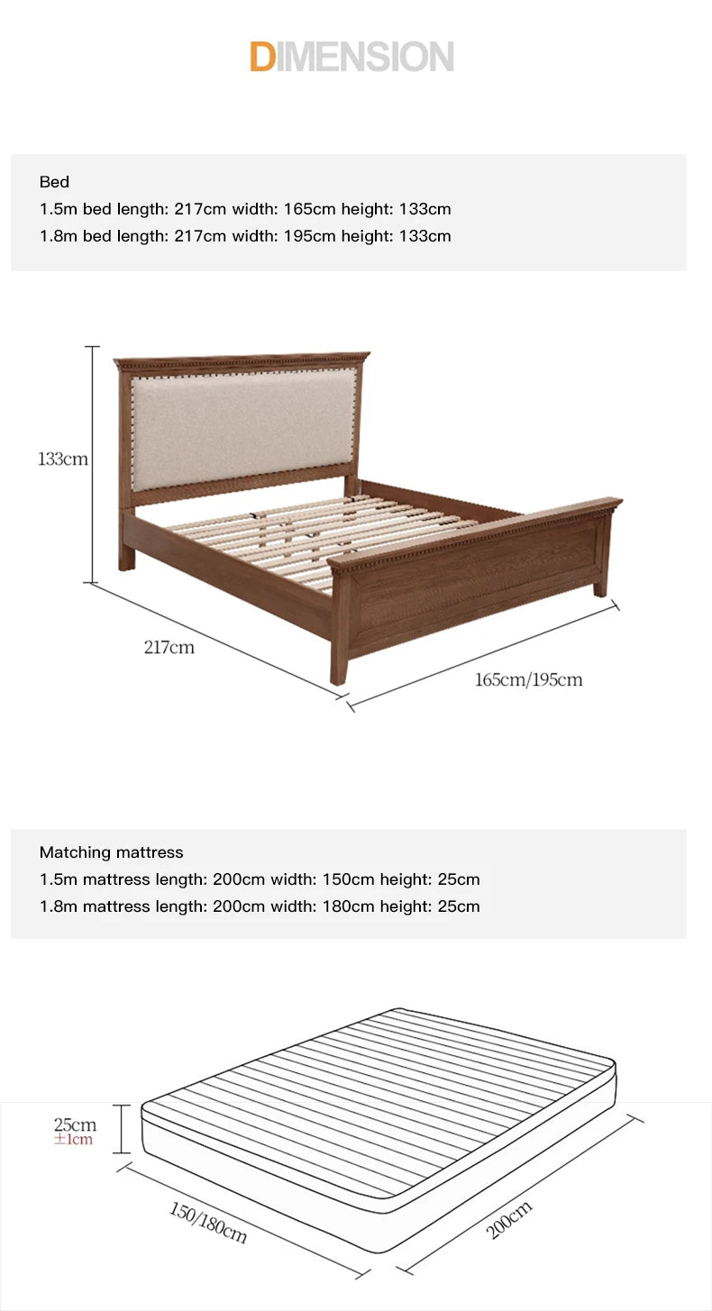 American Light Luxury Soft Pack Double Bed Solid Wood Master Bedroom Lit 2 Personnes Bedroom Furniture