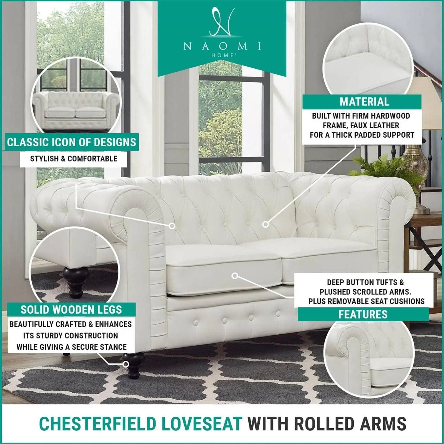 Chesterfield Sofa Set Loveseat Vintage Couch Farmhouse Furniture Living Room Tufted Loveseat Modern  Tufted Couch Leather Sofas