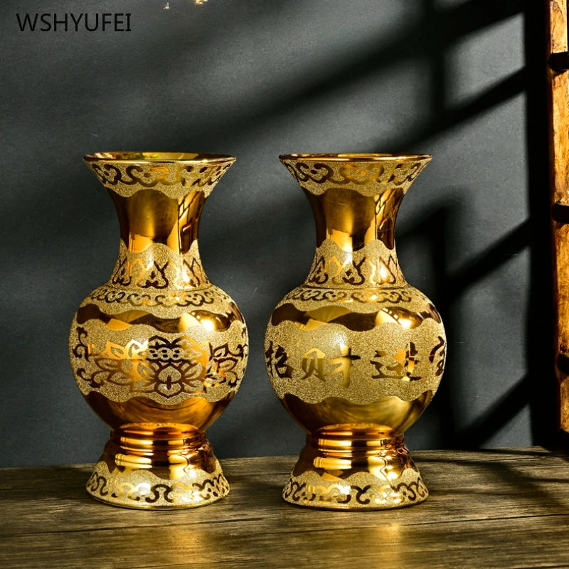 Stainless steel golden vase ceramic vase Buddhist hall and Buddhist utensils Offering Buddha Vase living room home decoration