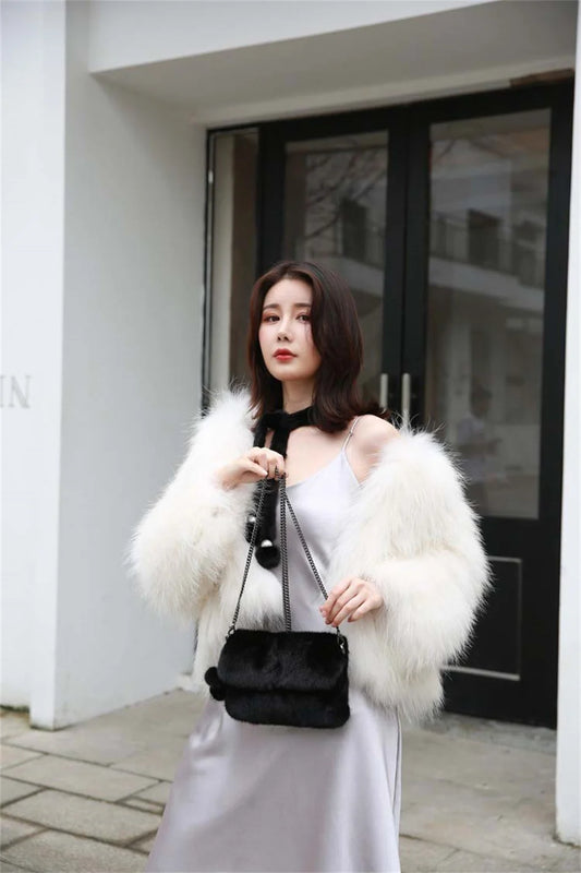 High Quality Women's Diagonal Cross Bag 100% Mink Fur High-end Banquet Handbag Trend Fashion Shoulder Bag Charm Temperament Bag