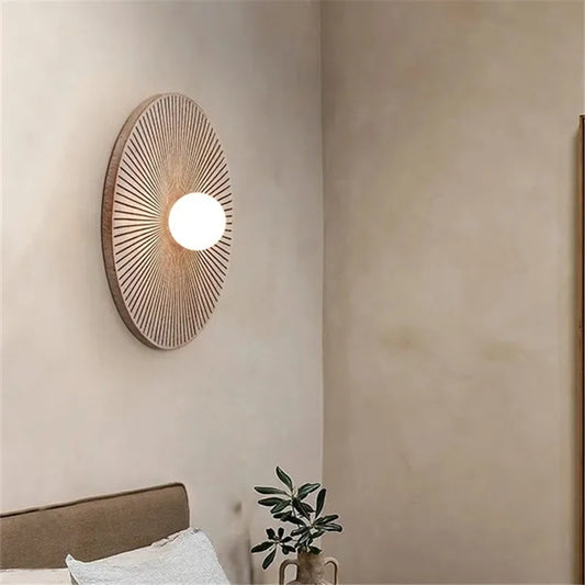 Classic wall lamp Japanese circle stone wall scones homestay tea room background wall decorative lamp wabi sabi bedside light