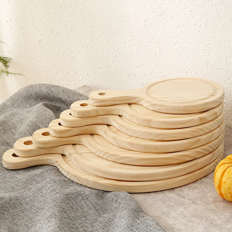 Pine round pizza tray 8 inch 9 inch 12 inch wooden baking handle pizza plate solid wood pizza tray dinner set plates and dishes