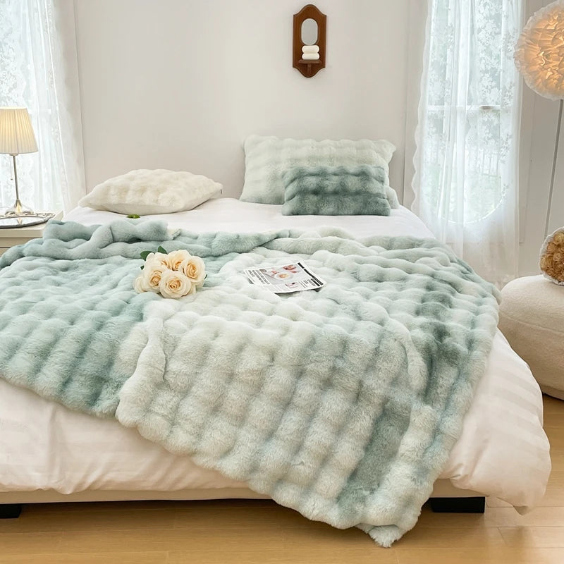 Faux Fur soft Throw Blanket warm winter Plush Bedspread on the bed plaid sofa cover Gradient blankets for living room bedroom