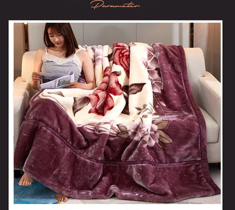 Soft Winter Quilt Blanket For Bed Printed Raschel Mink Throw Twin Full Queen Size Double Bed Fluffy Warm Fat Thickened Blankets