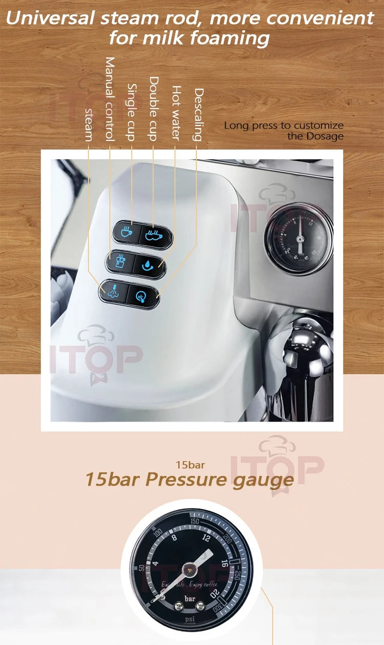 ITOP CM3129 Commercial Coffee Machine 9Bar ULKA Pump Espresso Maker Steam Milk Froth with 4 Holes Semi-automatic Coffee Machine