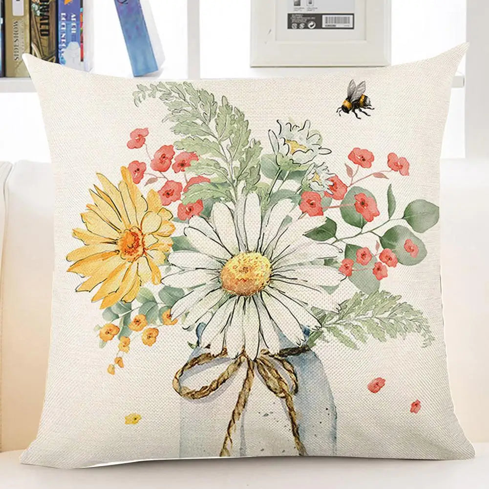 Linen Pillow Cover Spring Pillowcase Spring Series Printed Pillowcase Cushion Cover Set for Room Sofa Decor Soft Linen