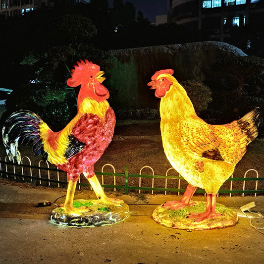 Fiberglass Rooster Sculpture Outdoor Garden Fortune Decoration Luminous Chicken Model Simulation Big Rooster Ornaments