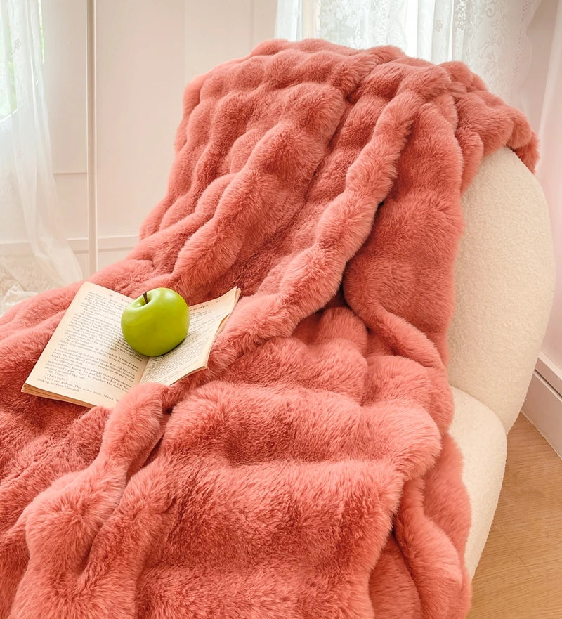 Faux Fur soft Throw Blanket warm winter Plush Bedspread on the bed plaid sofa cover Gradient blankets for living room bedroom