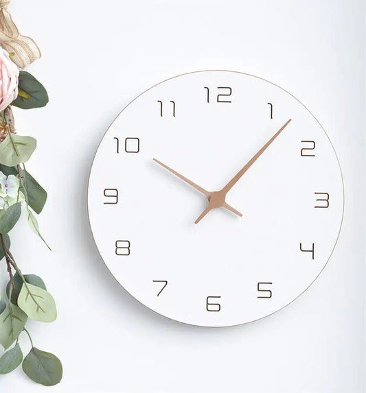 Wall Clock  Silent Non Ticking Wood Wall Clocks Battery Operated Wooden White Modern Simple Minimalist Hanging Wall Clock