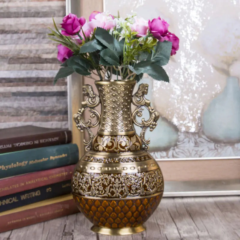 High Quality Bronze Tabletop Metal Flower Vase Luxury Home Decor Vaas Artificial Flower VaseS For Living Room Decoration V01