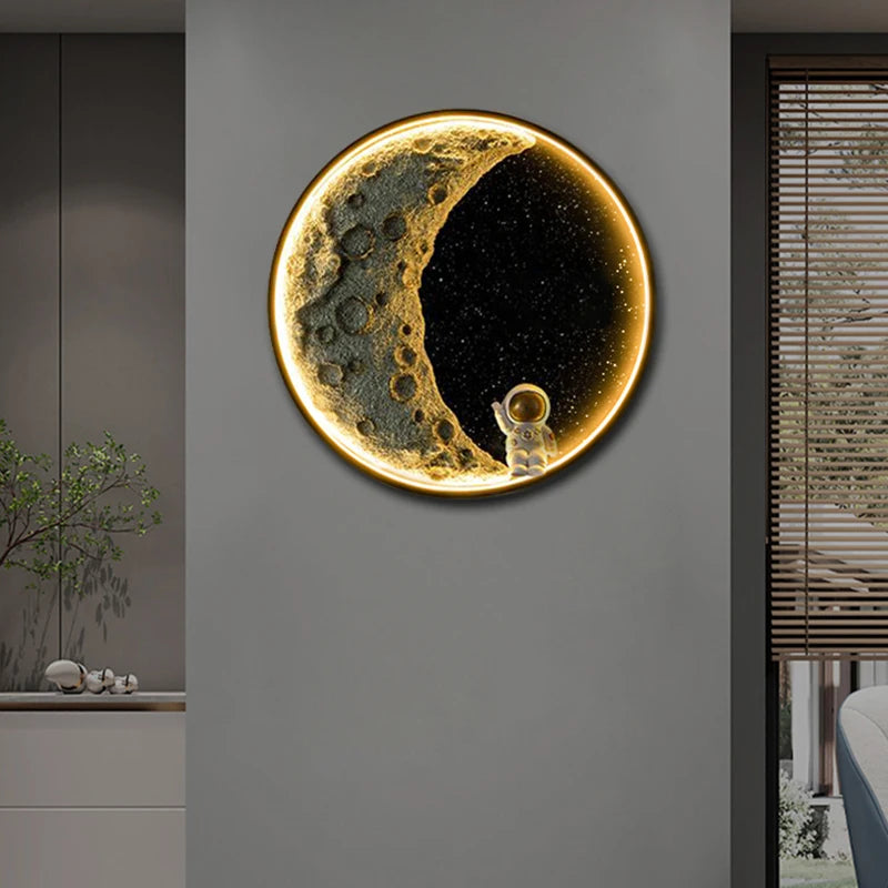 Modern Astronaut Moon Clock Wall Lamps Creative Bedroom Lights Living Room Decoration Space Man Light