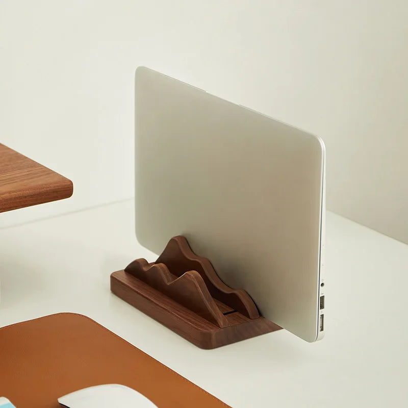 Walnut Vertical Laptop Stand - with Wooden Holder and Card Slot.