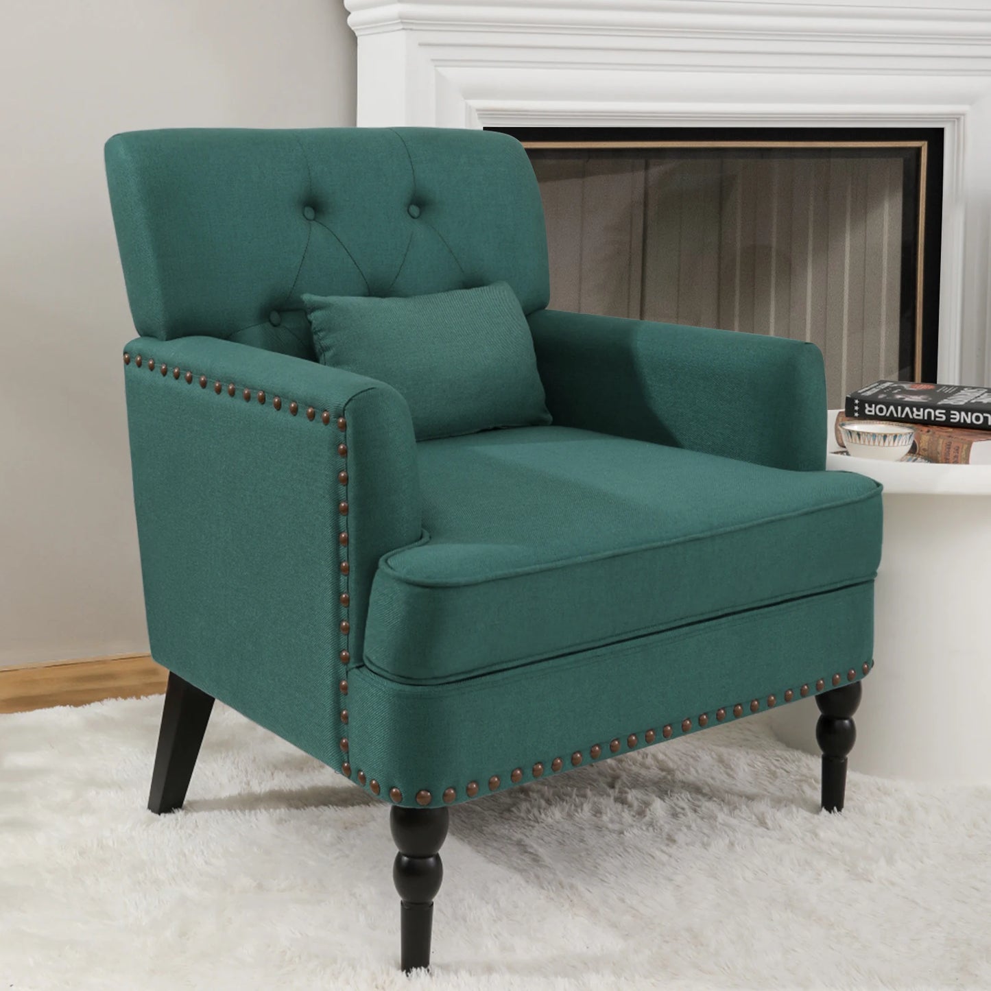 GERICCO Accent Chair for Living Room Comfy Club Chair with Pillow Lazy Sofa Button Tufted Rivet Armchair Luxury Nordic Furniture