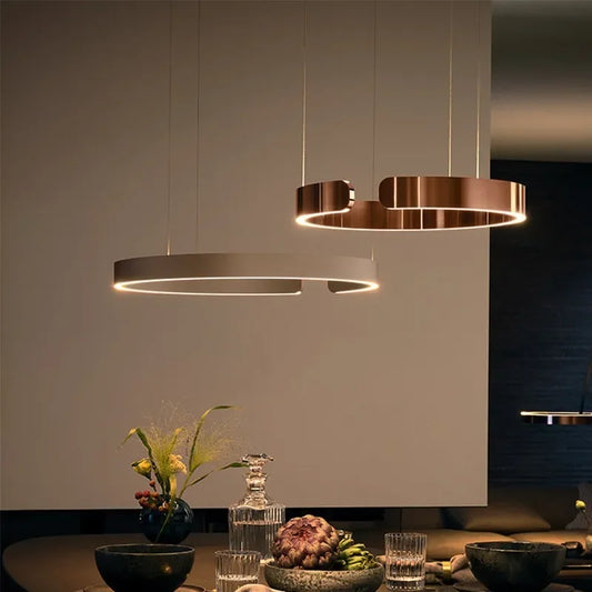 Minimalist Ring Pendant Lamp LED Circle Chandelier for Living Room Kitchen Hotel Decoration Rose Gold Dining Table Hanging Light