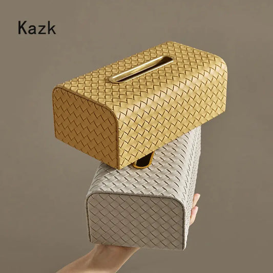 Nordic Organization Leather Tissue Boxes Light Luxury Golden Stroke Solid Color Napkin Holder Home Decoration Tissue Box Cover