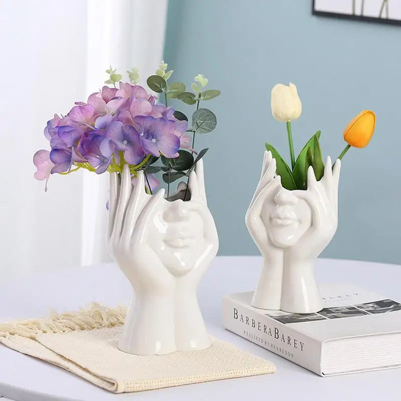 Unique Face Vase Ceramic Statue Flower Vase Modern Minimalism Nordic Style Face Pots Bust Head Shaped for Home Office Decoration