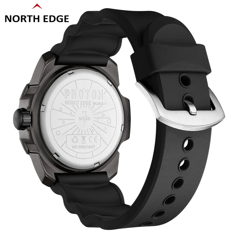 NORTH EDGE PHOTON Men Digital Military Watch Waterproof 50M Men's Sport Wristwatches Solar Power Luminous Enviormentally Clock