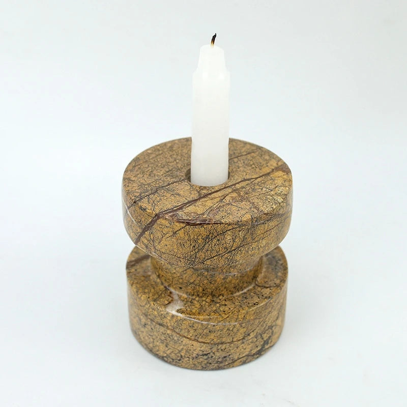 Customized Wholesale Brown Stone Cylindrical Natural Marble Candlestick for Home Restaurant Table Decoration Candle Holder