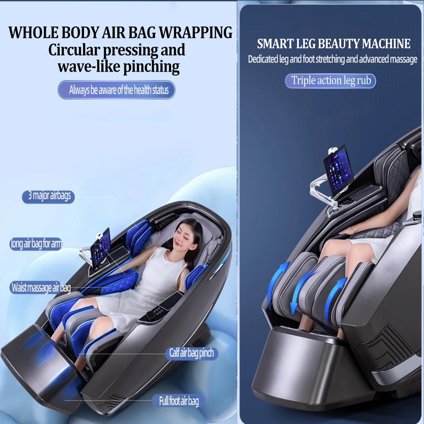 3 Year Warranty 4D Zero Gravity full body Airbag Luxury Massager Chair Home 3D 7 inch Screen Language