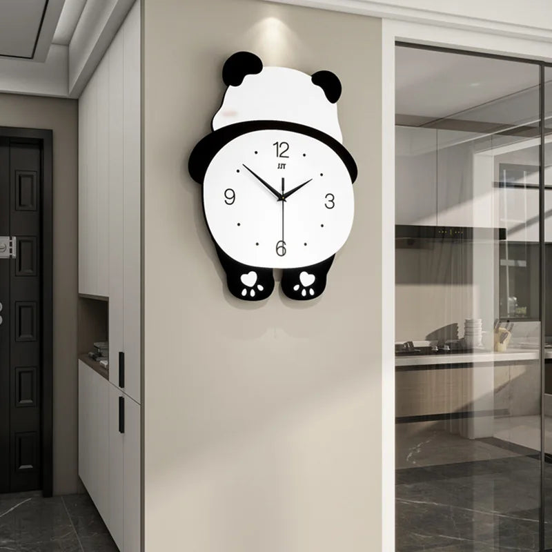 Cartoon Panda Wall Clock Home Living Room Decoration Swing Clocks Brief Modern Minimalist Wood Clock for Wall Decor