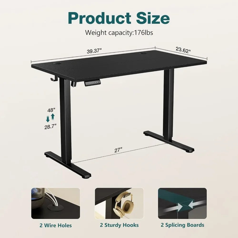 Adjustable Height Electric Sit Stand Up Down Computer Table, 40x24 Inch Ergonomic Rising Desks for Work Office Home