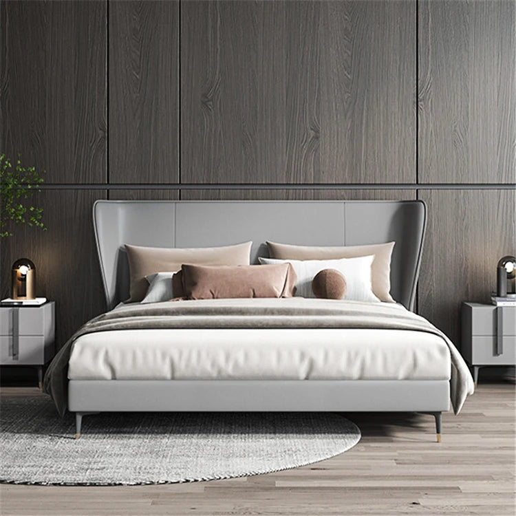 Modern style China export furniture factory bedroom latest design soft king size genuine leather bed