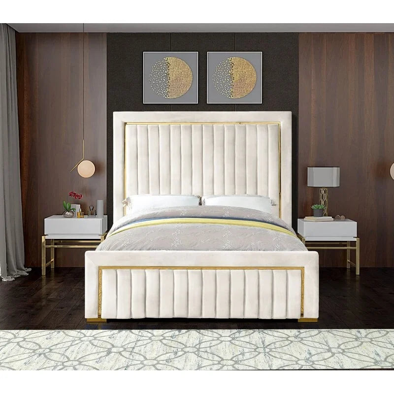 Customized high quality king double size upholstered bed designs for home