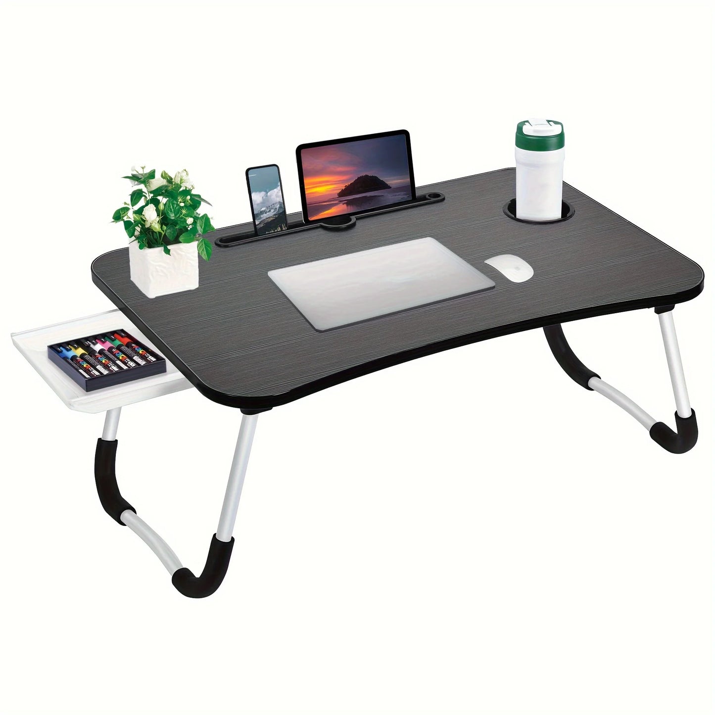 Laptop Bed Table Foldable Lap Table with Cup Holder Drawer Tablet Stand Laptop Bed Tray Table Portable Lap Table Foldable Legs