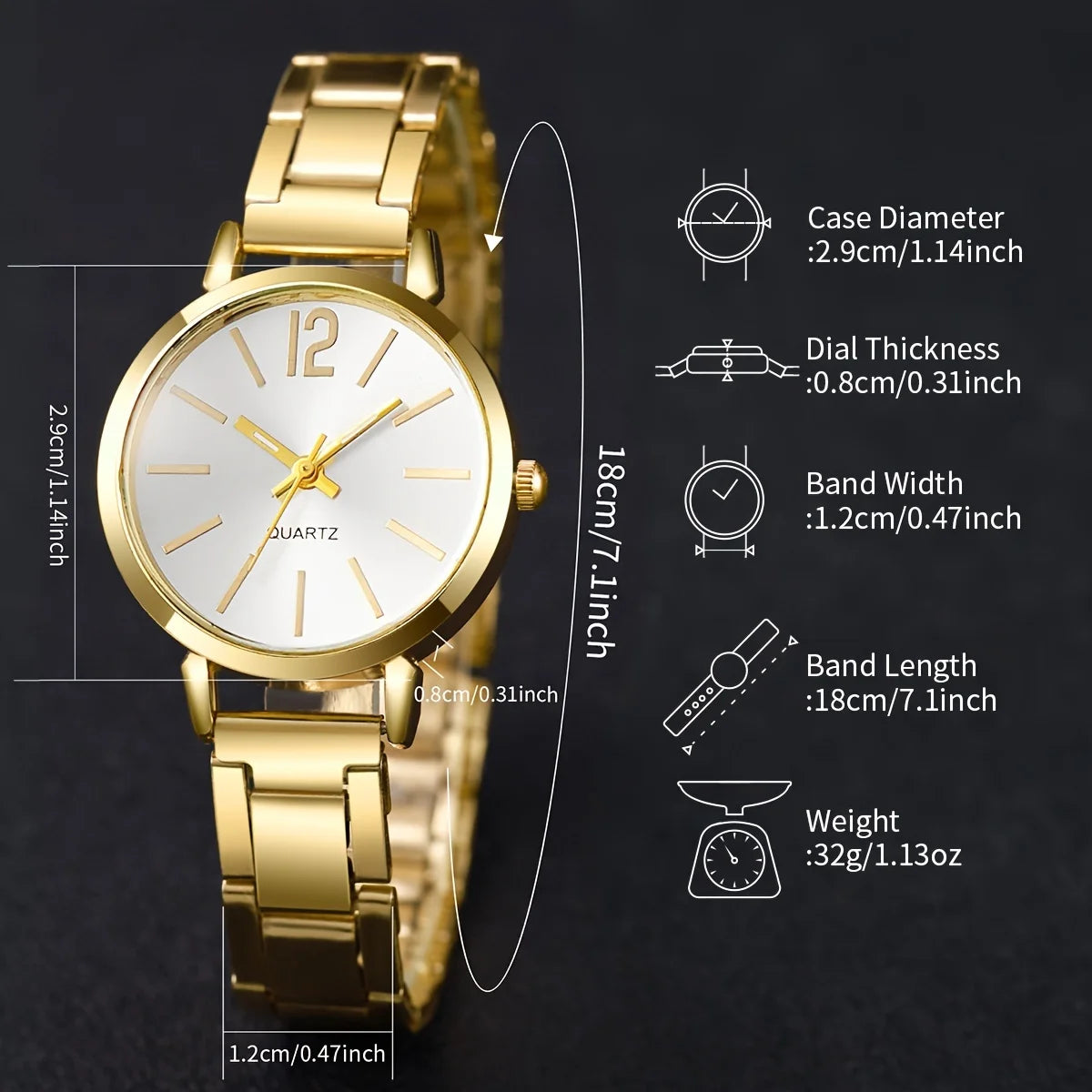 6pcs/set Business Fashion Quartz Watch Golden Steel Band Wrist Watch & Butterfly Rhinestone Jewelry Set, Gifts For Women Her