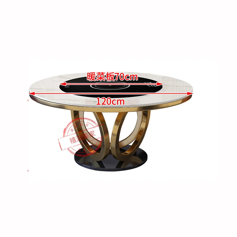 Light Luxury Rock Plate Round Dining Table Chair Combination Embedded Electric Turntable Table Mesa Comedor Home Furniture