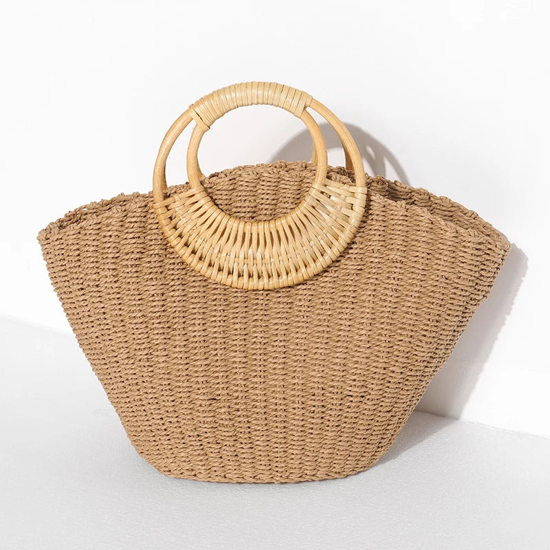 Woven Straw Women Bag 2023 Women's Luxury Handbags Designer Solid Color Handmade Lady Bags Bohemian Vocation Beach Female purses