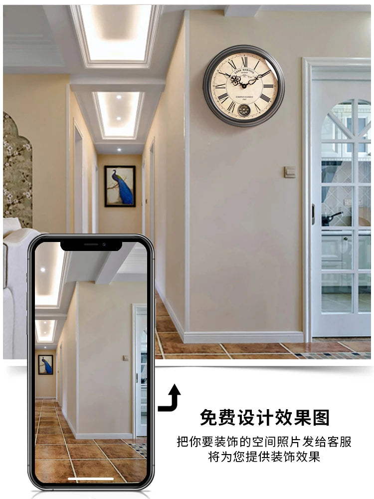 2022 new European retro wall clock home living room light luxury wall clock modern minimalist American fashion clock