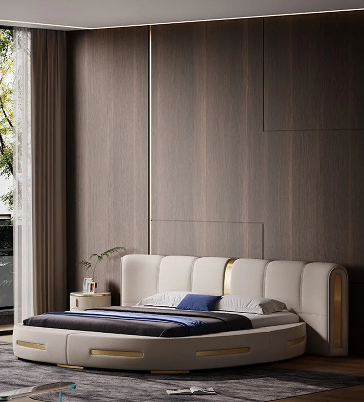 Italian light luxury leather bed master bedroom high-end minimalist 2-meter round bed