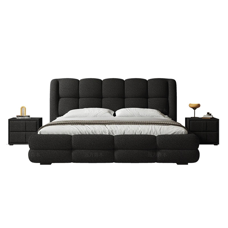 Lamb cashmere cotton candy cloth bed simple modern minimalist French black high-end double master bedroom bed.