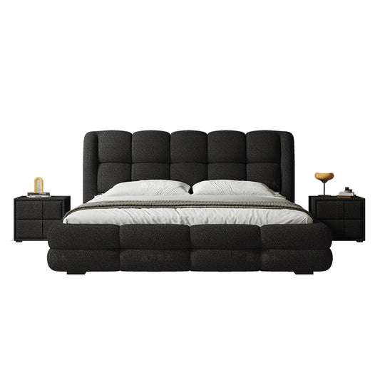 Lamb cashmere cotton candy cloth bed simple modern minimalist French black high-end double master bedroom bed.