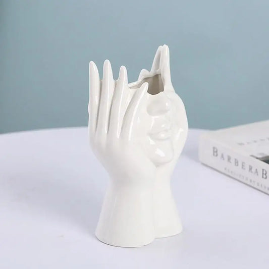 Unique Face Vase Ceramic Statue Flower Vase Modern Minimalism Nordic Style Face Pots Bust Head Shaped for Home Office Decoration