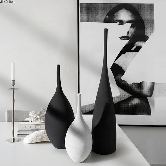 Ceramic Vase Black and White Simple Creative Design Handmade Art Decoration Living Room Model Room Vase Decoration Home Decore