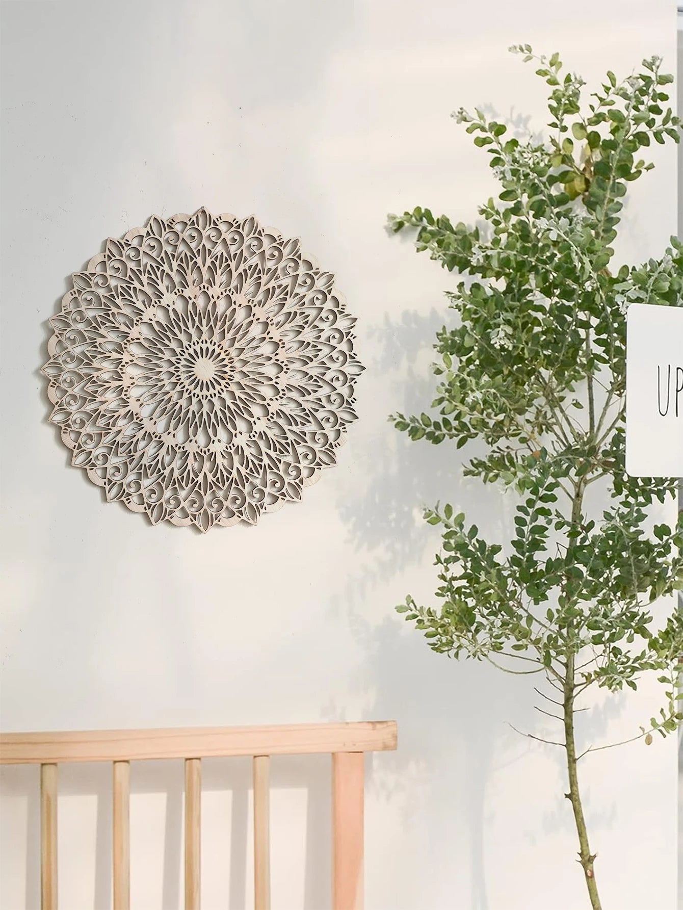 Wooden Mandala Art Wall Hanging Boho Chic Home Decorative White Hanging Wall Decor Crafts for Bedroom Living Room Study Room