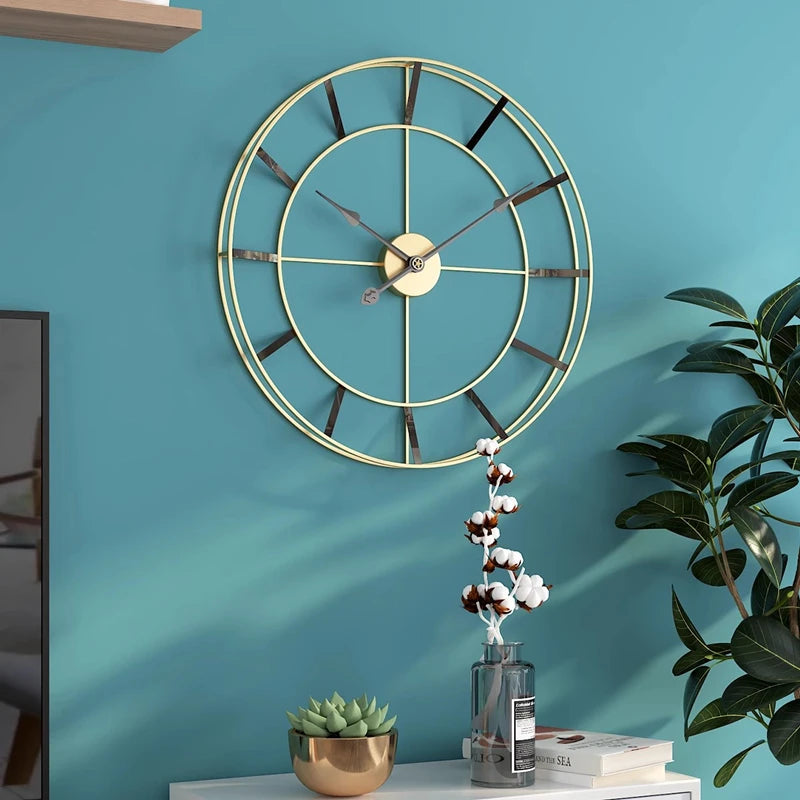 Modern Minimalist Iron Wall Clock Creative Fashion Design For Home Office Wall Decor Silent Hanging Watch Black and Gold 50/60cm