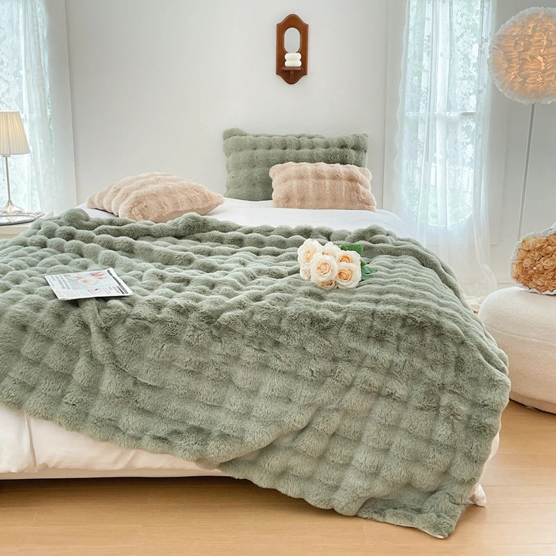 Faux Fur soft Throw Blanket warm winter Plush Bedspread on the bed plaid sofa cover Gradient blankets for living room bedroom