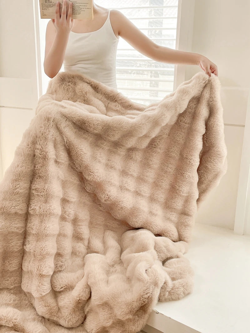 Faux Fur soft Throw Blanket warm winter Plush Bedspread on the bed plaid sofa cover Gradient blankets for living room bedroom